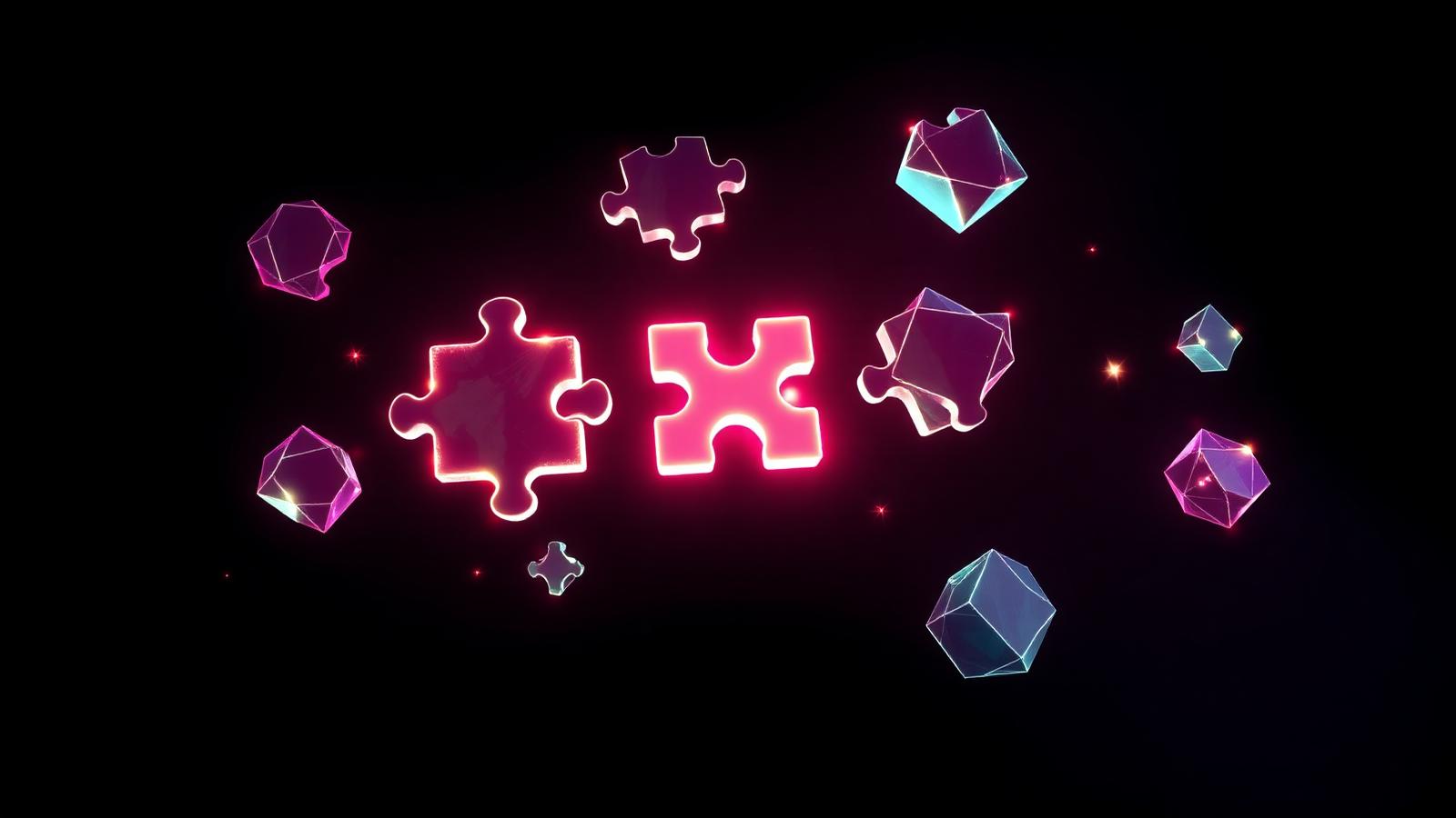 Peça de quebra-cabeça de luz se conectando a fragmentos geométricos
