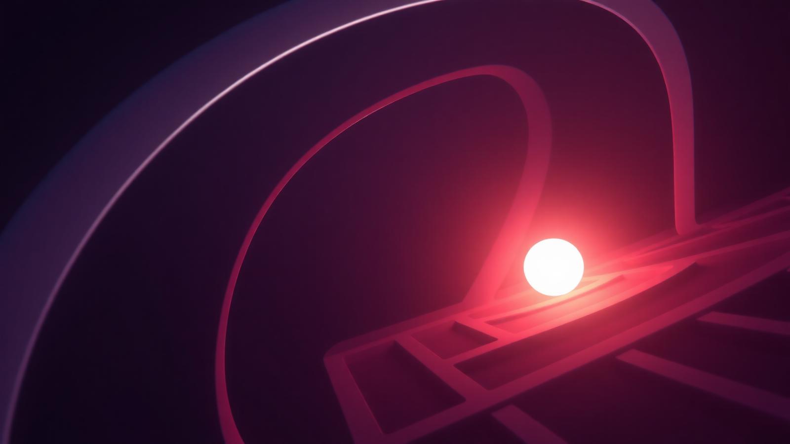 Orbe solitário navegando por um labirinto geométrico de luz