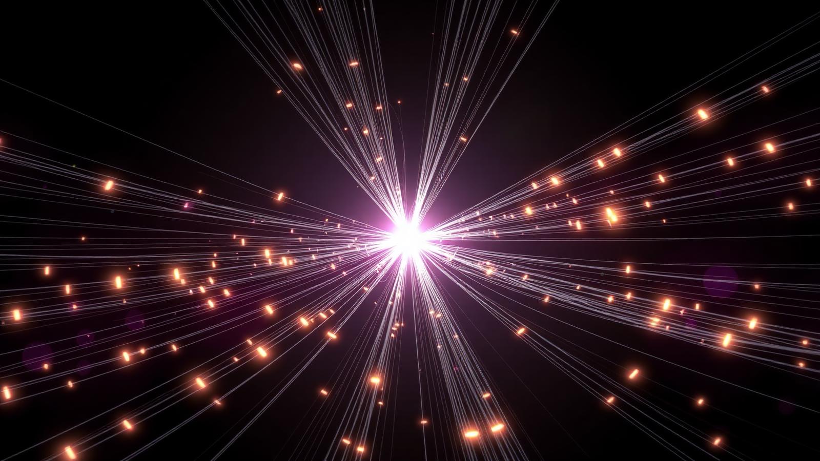 Fios de luz convergindo para uma forma central completa
